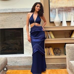 NWT Patbo Fringe Lace Maxi in indigo